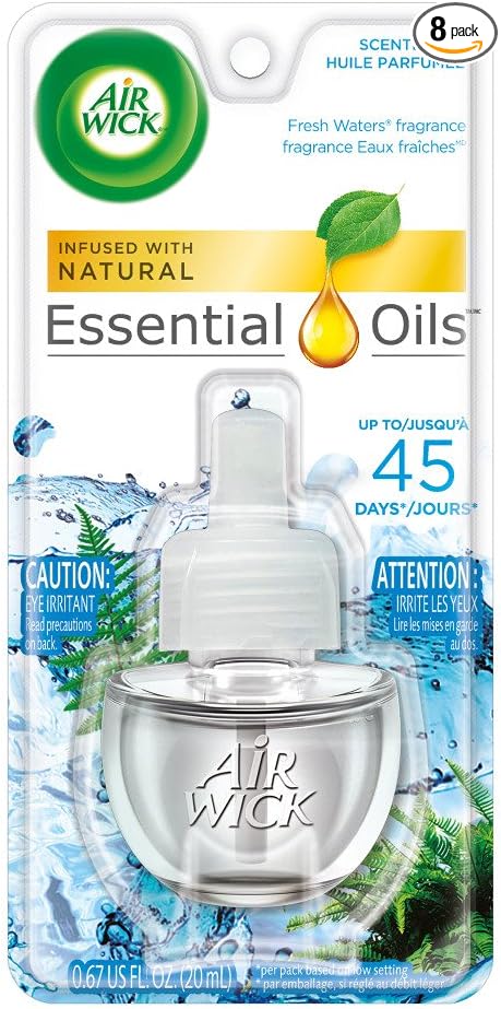 Air Wick Plug in Scented Oil Fresh Waters Scent 1 Refill 0.67 oz (Pack of 8) Essential Oils Air Freshener