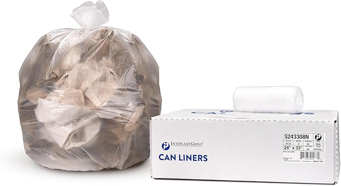 Inteplast 12-16 Gallon Trash Can Liners 8 Mic Thickness Natural Color - 1000 Bags