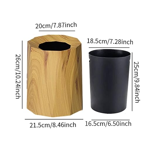 Trash Can Trash Bin Wastebasket Waste Basket for Living Room Patio Toilet Bedroom Wood Color