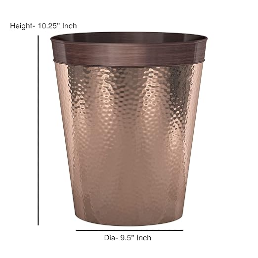 nu steel Set of 2 Round Metal Small 2.5 Gallon Recycle Trash Can Wastebasket Garbage Container Bin for Bathrooms Kitchen Bedroom Home Office - Durable Stainless Steel - Copper Band ORB Finish