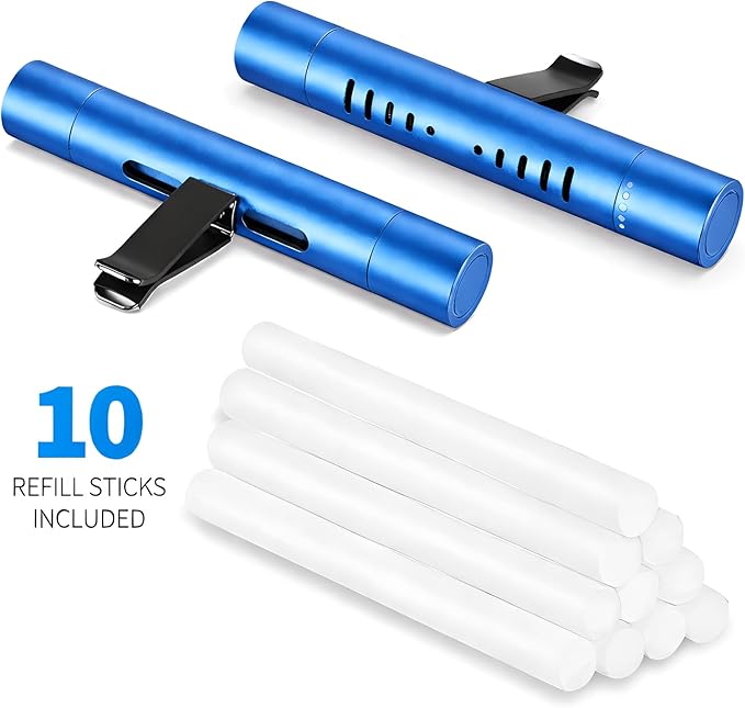 iPick Image for Ford Mustang Script Blue Aluminum Car Vent Air Freshener Clip with adjustable window and 10 Refill Sticks - Official Licensed
