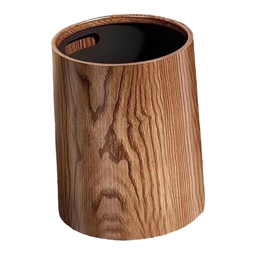 Uonlytech Vintage Wood Grain Trash Can 8L Large Capacity Plastic Wastebasket for Kitchen Bathroom Bedroom Home Office Retro Style Household Garbage Bin