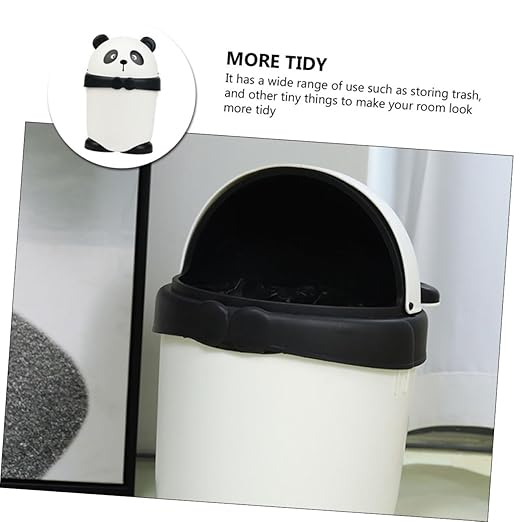 Cartoon Panda Trash Can with Cover for Small Compact Garbage Bin with Odor Prevention Cute Animal Wastebasket for Office Kitchen Bedroom Use