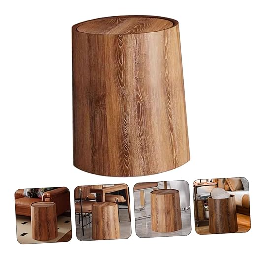 Happyyami Imitation Wood Grain Trash Can Swing Lid Multipurpose Wastebasket for Home Office Bathroom Bedroom and Kitchen Stylish and Functional Design