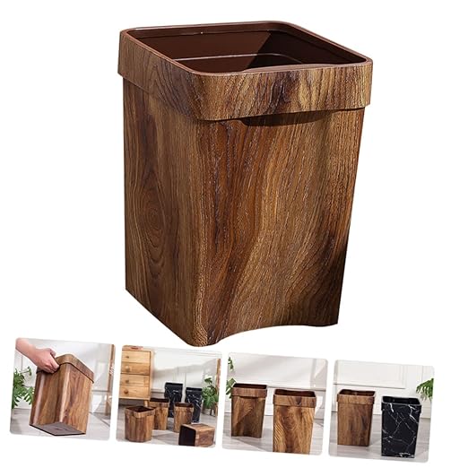 Wood Grain Waste Container Retro Style Trash Can for Bathroom Bedroom and Kitchen Stable Structure Easy to Clean Nordic Design Wastebasket
