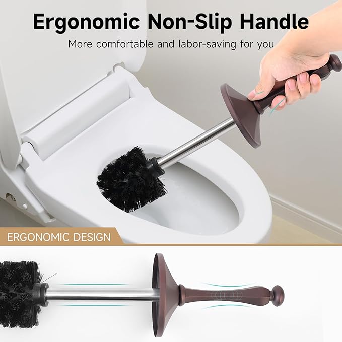 Bronze Toilet Brush and HolderExtra Long Handled Toilet Brush for BathroomStainless Steel Heavy Duty Toilet Bowl BrushDeep Cleaning Modern Toilet Cleaner Brush -Space Saving Covered Brush Durable