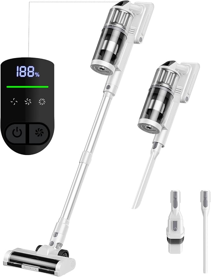 Cordless Vacuum Cleaner - Vacuum Cleaners for Home 45KPA 550W Stick Handheld Portable 60 Mins Runtime Rechargeable Battery Pet Hair Hardwood Floor Vac Household Lightweight Hand Vac V10 White