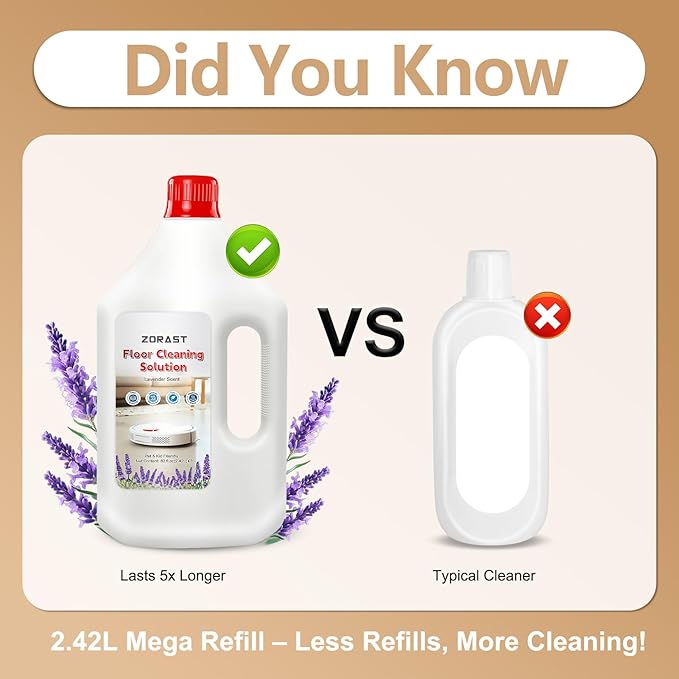 Lavender Scent Floor Cleaning Solution Compatible with All Roborock Mopping Robots (S7 S8 Qrevo Q7 Q8 series) Deep Cleans for Multiple Hard Floors Stain-Busting &amp Fresh-Scented