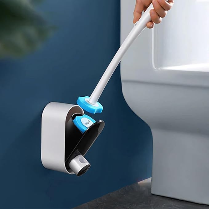 Toilet Bowl Cleaner Brush - Refillable Sponge Toilet Scrubber Replacement Head Kit | Anti Rust Stain Removal Wall Mount Product for Bathroom Home Toilets Cleaning 16 Refill Pads for Long Lasting