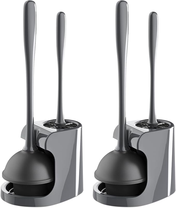 MR.SIGA Toilet Plunger and Bowl Brush Combo for Bathroom Cleaning Gray 2 Sets