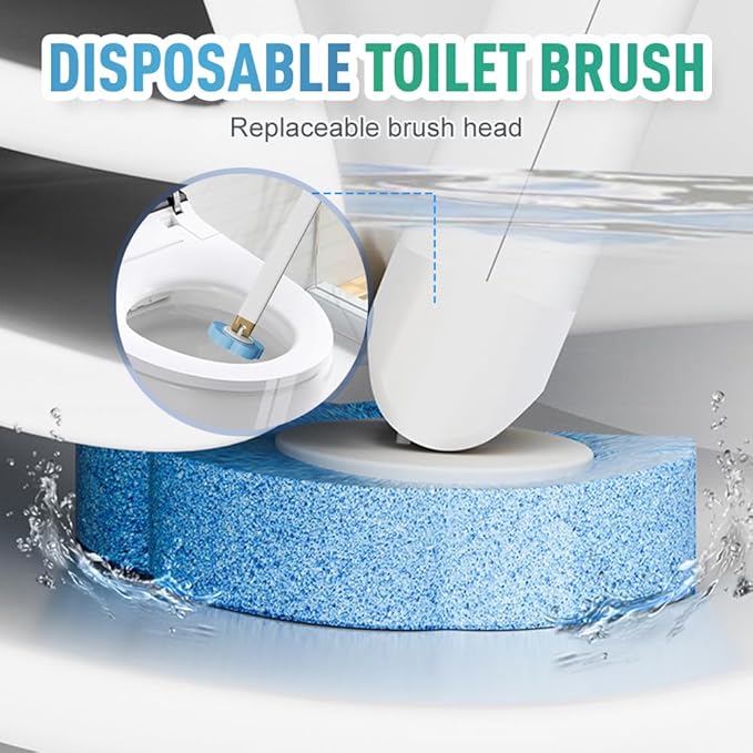 Disposable Toilet Cleaning System: Toilet Brush &amp Holder Kit with 18PCS Pre-Soaked Cleaner Wall-Mount Scrubbing Toilet Brush Bathroom Cleaning Kit (Grey)