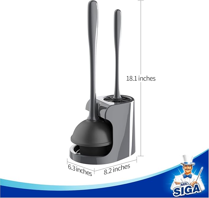 MR.SIGA Toilet Plunger and Bowl Brush Combo for Bathroom Cleaning Gray 1 Set
