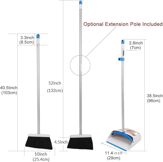 TreeLen Long Handle Broom and Dustpan SetUpright Dust Pan Combo for Home Kitchen Room Office Lobby Floor Use Without Bending