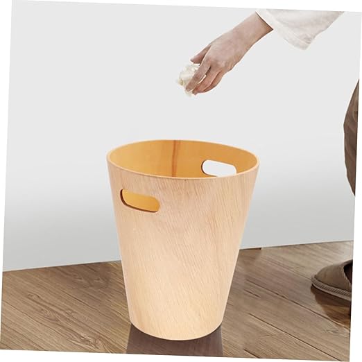 Elegant Wooden Storage Bucket Trash Can Lid Desk Garbage Bin Table Wastebasket for Home Office