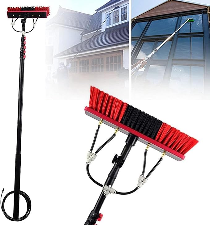 Window Cleaning Rod Window Cleaner with Telescopic Rod Water-Fed Rod Set with Hose Spray Window Cleaning Set Telescopic Rods for Solar Systems and Windows9M/30FT-35cmBrush (55cmbrush 3.6M/12FT)