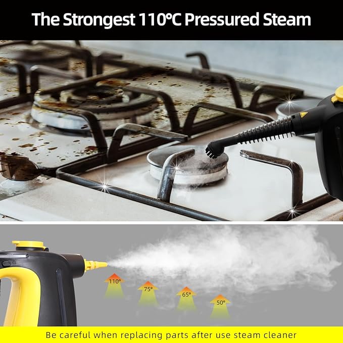 Steam Cleaner Pressurized Handheld Steam Cleaner for Home 1350W with 10-Piece Accessory Set. 530ML Large Capacity Natural Multipurpose Portable Steamer with Safety Lock for Bathroom Home.