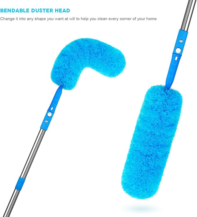 Window Squeegee5 in 1 Bendable Head Window Squeegee for Home61''Extension PolesBendable Head car Window Cleaner ToolSqueegee for Shower Glass（Blue）