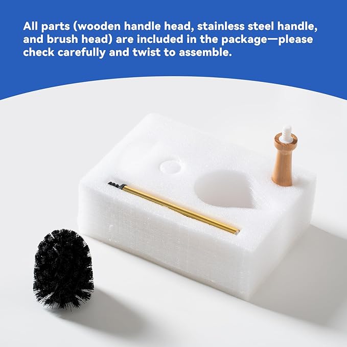 Duck Toilet Brush and Holder Set - Ceramic Bathroom Toilet Scrubber Brush Organizer with Wooden &amp Stainless SteelHandle Gold Toilet Brush &amp Cute Duck Design for Bath Decor Storage