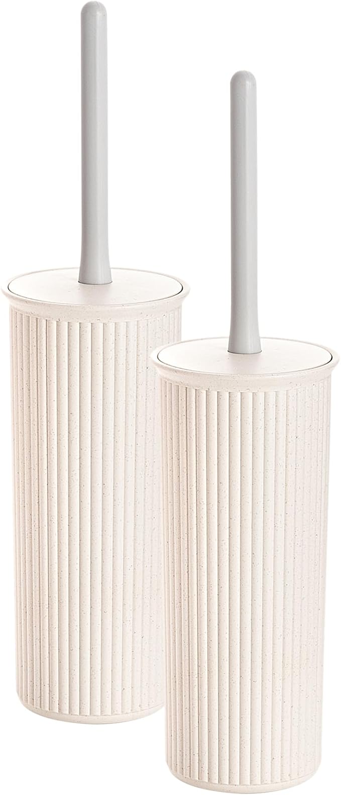 Eco-Friendly Decorative Plastic Toilet Bowl Brush and Holder Set (2 Pack) Cleaner Scrubber for Bathroom - Ribbed Design