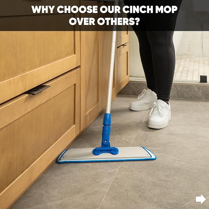 Cinch Mop - Microfiber Mop for Hardwood Floors - Flat Mops System for Wood Tile Laminate Vinyl 2 Wet Pads Refills Reusable Micro Fiber Mopping Heads