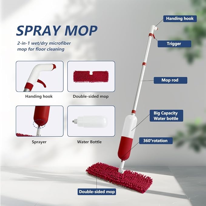 Spray Mop for Floor Cleaning Wet &amp Dry Mops Multi-Purpose Spray Mop - 2-in-1 Dry and Wet Microfiber Floor Cleaning mopComes with a 650 ml Reusable can Bottle