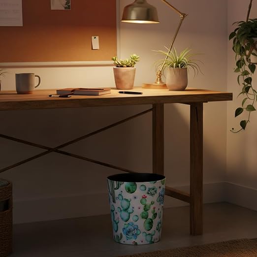 PU Leather Small Trash Can Wastebasket Round Garbage Container Basket for Bathrooms Laundry Room Kitchens Offices Kids Rooms BedroomsDormsHome Decorative Art Bin 2.9 Gallon(Floral Breeze)