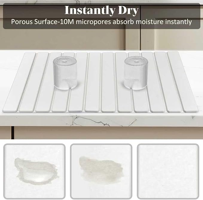 Extral Large Stone Dish Drying Mats for Kitchen Counter 28(L)×16(W) Collapsible Quick Drying Dish Mats Eco-Friendly Absorbent Diatomaceous Earth Mat for Dishes Cups Bottles Match Any Countertop