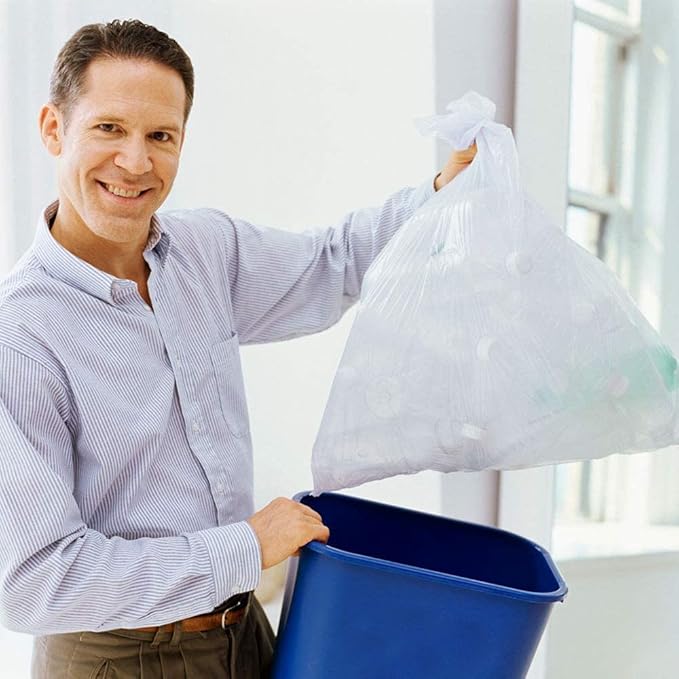 Ox Plastics Can Liners Trash Bags - Heavy-Duty Recycling Kitchen Bags - Perfect for Commercial Use for Anywhere - 13 Gallon Capacity &amp 1.5M Thick 24x30 White (200 Count)