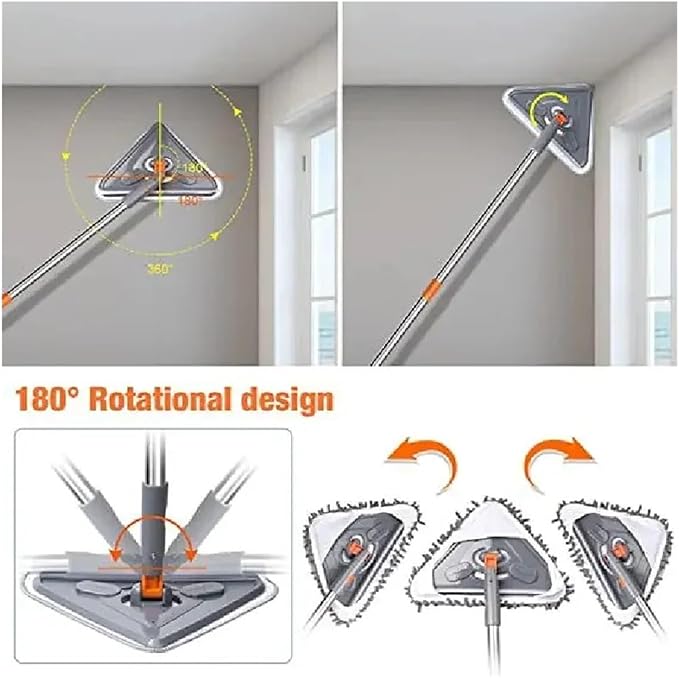 Compatible for 1Set Wall Cleaner Mop with Handle Adjustable Ceiling Cleaning Cloth 360 Rotating Dust Reusable Tool
