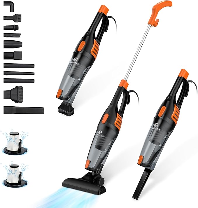Corded Vacuum Cleaner 12 in 1 Ultra-Lightweight Vacuum Cleaners for Home 15KPa Powerful Suction Stick Vacuum with Washable HEPA Filter for Home Car Pet Hair Carpet Hard Floor