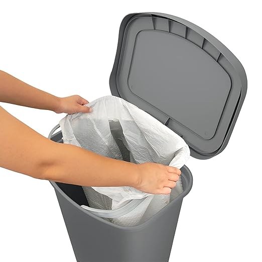 Glad Kitchen Trash Can | Large Plastic Waste Bin with Odor Protection of Lid | Hands Free with Step On Foot Pedal and Garbage Bag Rings 13 Gallon Grey