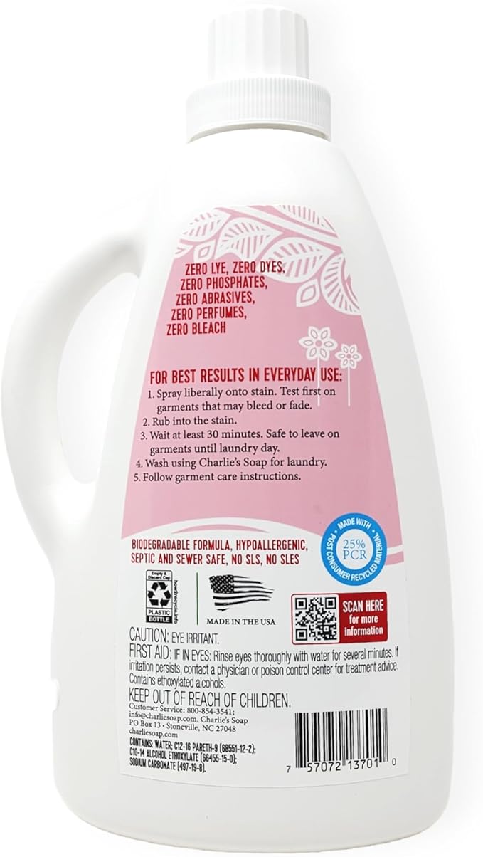 Charlie’s Soap Laundry Pre-Spray Stain Remover Refill (75.0 fl oz) Natural Laundry Pretreat and Stain Remover (One 75oz Refill)