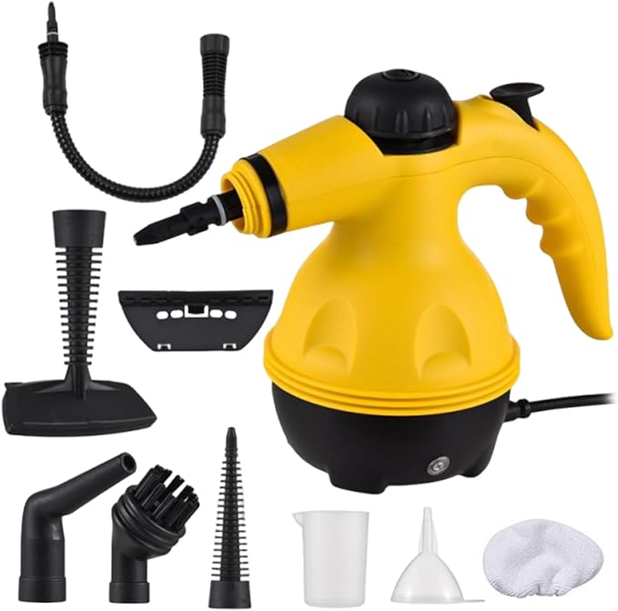 Handheld Steam Cleaner 1250W Multi-Purpose Portable Powerful Steamer Fast Steam Cleaning Tool for Grout Floors Fabrics Cars Kitchens Upholstery Removes Dirt Grease and Stubborn