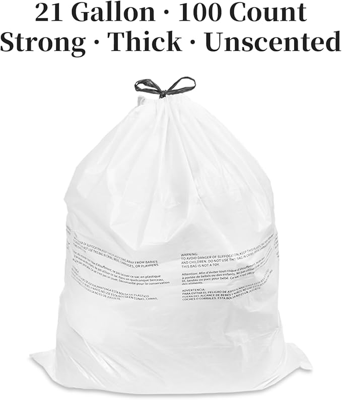 21 Gallon Drawstring Trash Bags 80L Extra Large Kitchen Garbage Bags 100ct 1.2 Mil Extra Strong Leak-Proof Liners for Home &amp Kitchen Office Unscented White Heavy Duty