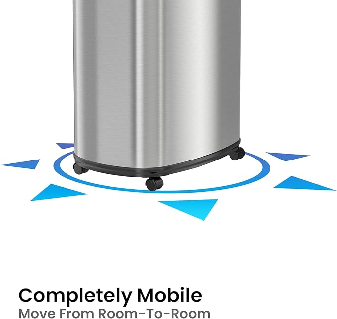 iTouchless 13 Gallon Sensor Trash Can on Wheels with Odor Filter 50 Liter Automatic Kitchen Garbage Bin Oval Fingerprint-Proof Stainless Steel Hands-Free Motion Lid Brushed Silver