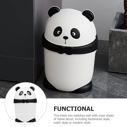 BESPORTBLE Small Panda Trash Can with Flip Lid Reusable Plastic Desktop Garbage Bin for Bathroom Bedroom Kitchen Countertop Wastebasket