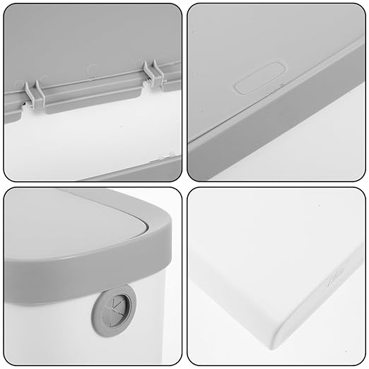 Plastic Garbage Can with Press-Type Lid Large Capacity Wastebasket for Kitchen Bathroom Living Bedroom Office Odor-Resistant Easy Press Open and Close White Trash Bin