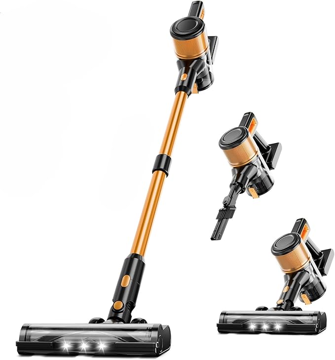 KIKETECH Vacuum Cleaners for Home Car Hardwood Floor Carpet and Pet Hair. Anti-Hair Entanglement and Dust Filtration Technology. Lightweight one-Handed Handheld (Gold)