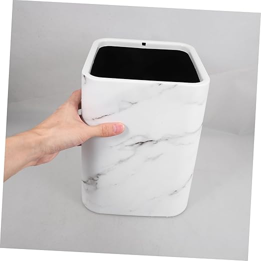 PRETYZOOM Modern Marble Pattern Trash Can Double Layer Kitchen Waste Basket Opening for Easy Disposal Material for Home Office