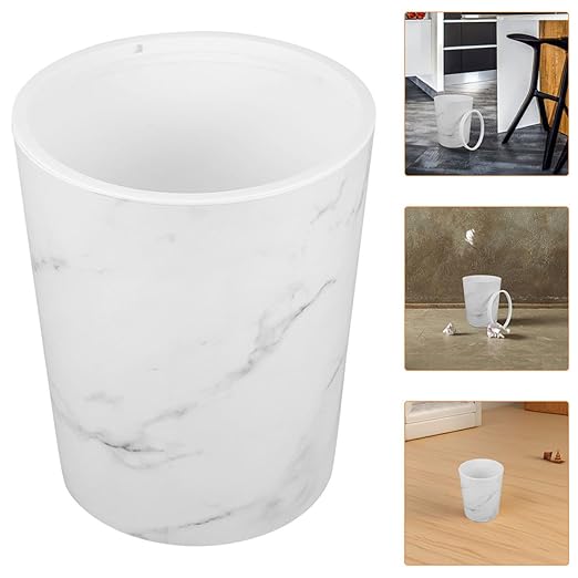 SUPVOX Marble Pattern Large Capacity Wastebasket with Press Ring Plastic Recycle Garbage Bin for Bathroom Kitchen Office White Marble Texture Trash Can