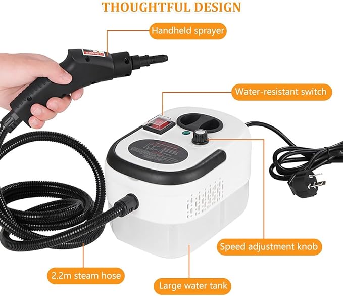 2500w Handheld High Temp Portable Cleaning Machine Handheld Power Steam Cleaner for Home High Heat Steam Cleaning Machine Steamer for Cleaning Ready In 10s for Kitchen Furniture Bathroom Car(Orange