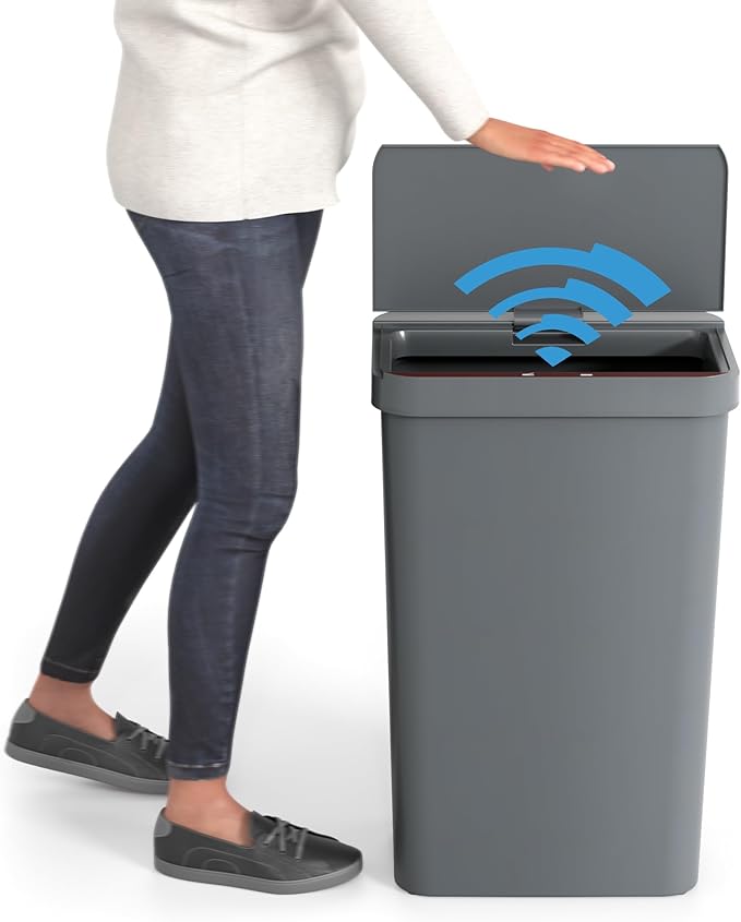 iTouchless 13.2 Gallon Prime Sensor 2.0 Technology Kitchen Trash Can Slim Dent-Proof Gray Automatic Bin for Home Office Garage Business School Plastic