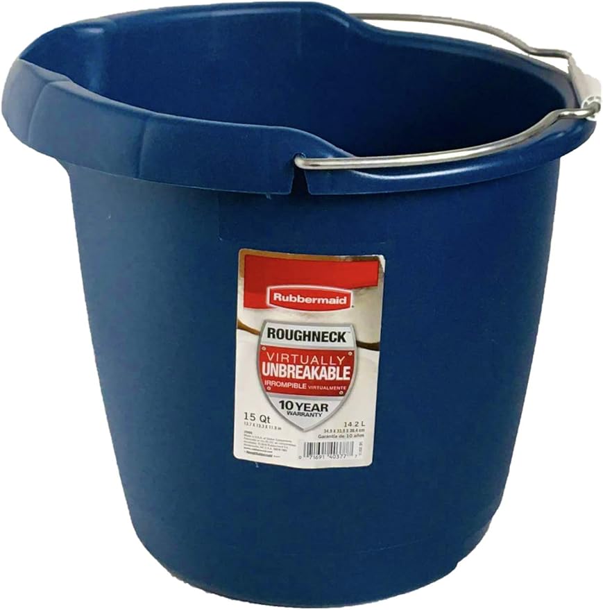 Rubbermaid Commercial Products 15QT Round Bucket Blue Comfortable/Durable Pour Handle Sturdy Pail Bucket for Household Cleaning/Mopping