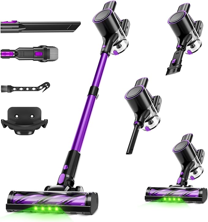 Cordless Vacuum Cleaner 500W/40Kpa Vacuum Cleaners for Home Stick Vacuum Cordless with LED Display Anti-Tangle &amp Wall Mount 8 in 1 Lightweight Vacuum for Hard Floors Pet Hair(Purple)