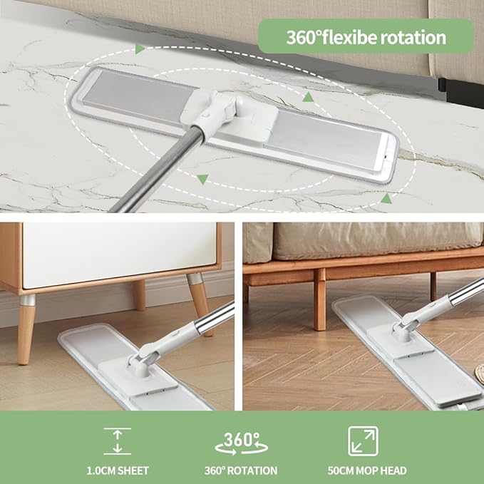 CQT Commercial Flat Microfiber Floor Mop Cleaning System 20 Wet Dry and Dust Hardwood with 4 Washable Pads Cleaner for Laminate Tile Stainless Steel Handle and Extension (PT15 New)