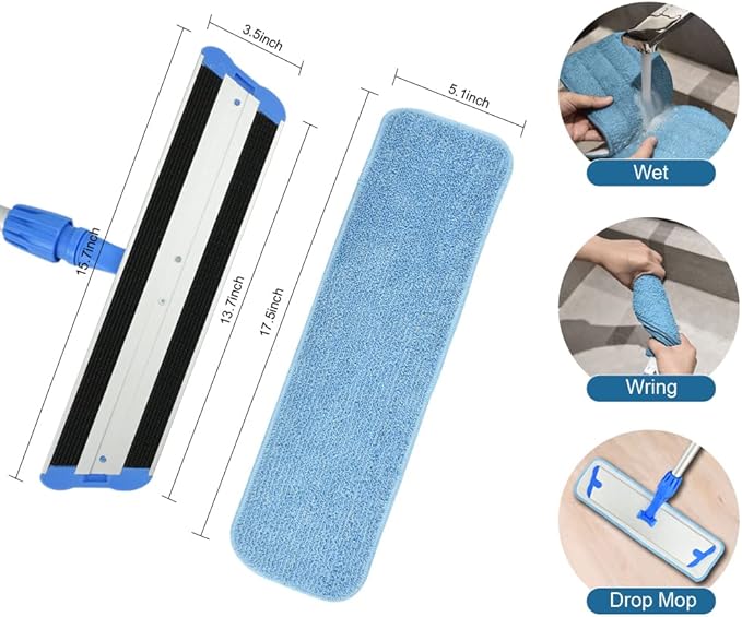 Layers 18 Inch Microfiber Mop for Floor Cleaning-Hardwood with 3 Washable Mop Pads with 59.8‘’ Extra-Long Aluminium Handle for Wet Dry Dust Household Cleaning.