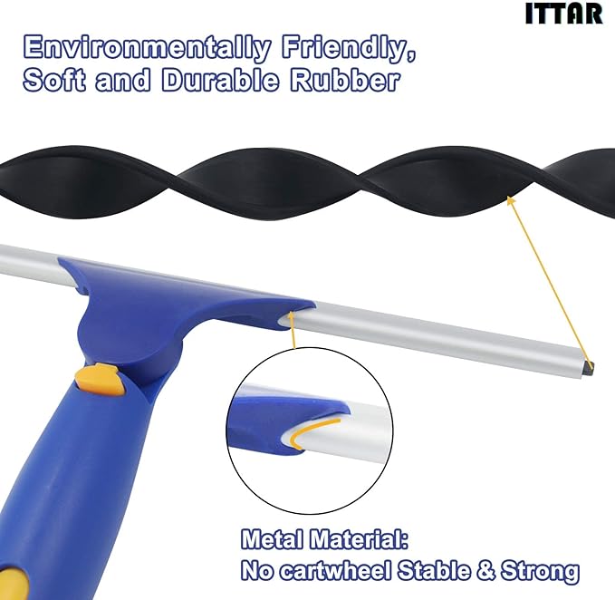 ITTAR Window Squeegee with 2 Sets Stainless Steel Pole Squeegee Cleaning Tools with Microfiber Pads 60-72 Telescopic Window Washing Kit Professional Squeegee Cleaner for Home Car Outside Glass