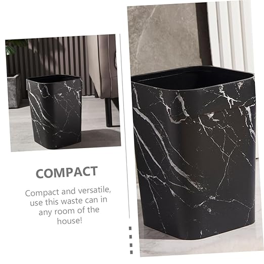 TOYANDONA Square Marble Trash Can Lidless Wastebasket for Kitchen Bathroom and Office Garbage Container Opening Stylish Home and Office Decor