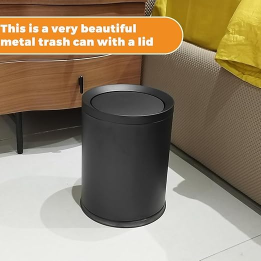 3.1Gallon/12L Modern Metal Bathroom Trash Can with LidLight LuxuryElegant Waste BasketBlack Garbage Canfor BathroomBedroomLiving Room KitchenOfficeBank (12L-Black)