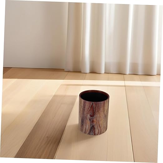 PRETYZOOM Retro Wood Grain Trash Can Lidless Round Wastebasket for Home Office Bedroom Open Top Farmhouse Style Bin for Dorm and Kitchen